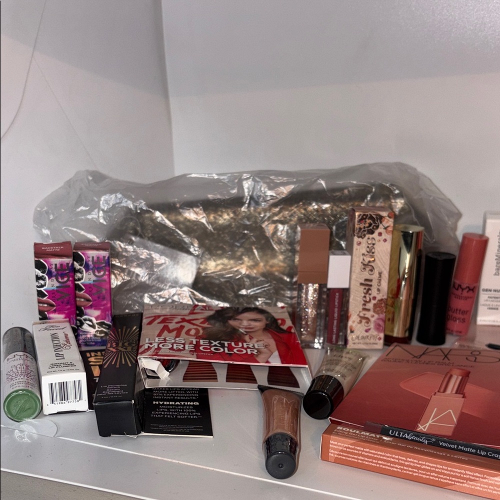 Bundle Lot of 22 Various Lip Samples w/ silver makeup bag